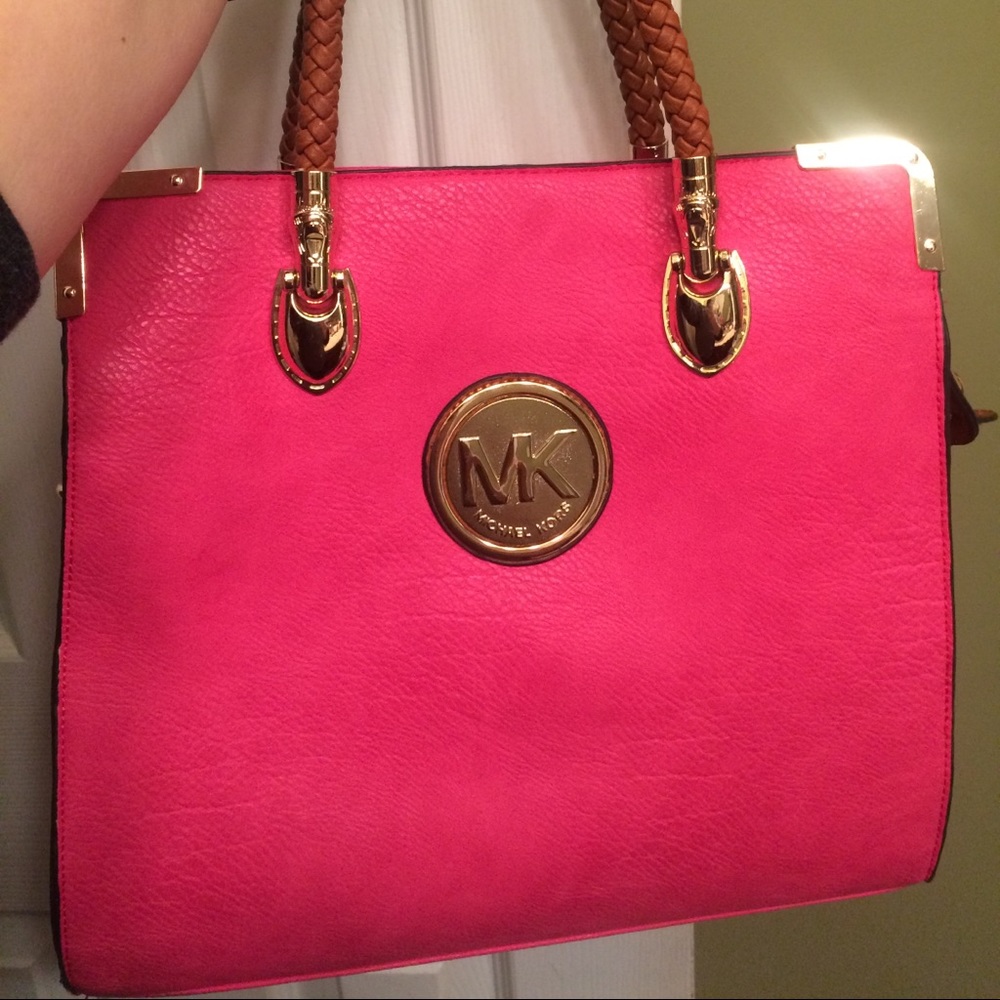 Micheal Kors HOT pink leather tote bag RARE